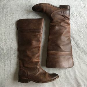 Frye Melissa Trapunto Brown Leather Knee High Boot